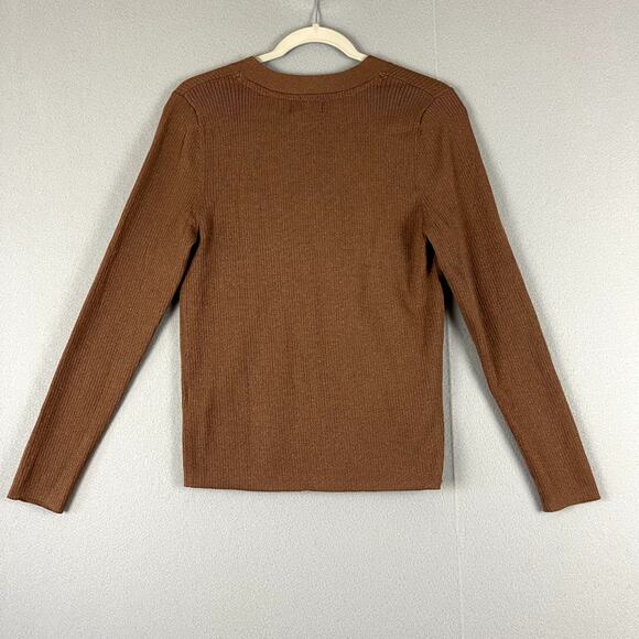 Anthropologie Maeve Thea Sweater Womens Large Brown Metallic Ribbed V Neck - Picture 12 of 16